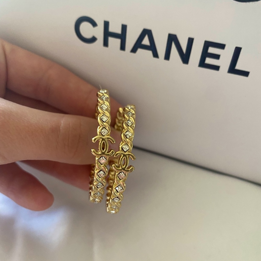 Chanel Gold crystal hoops